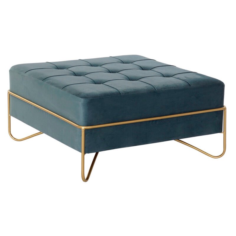 Taburetė DKD Home Decor   Porolonas Mėlyna Auksinis Metalinis Poliesteris Aksomas Medžio MDF (80 x 80 x 42 cm)