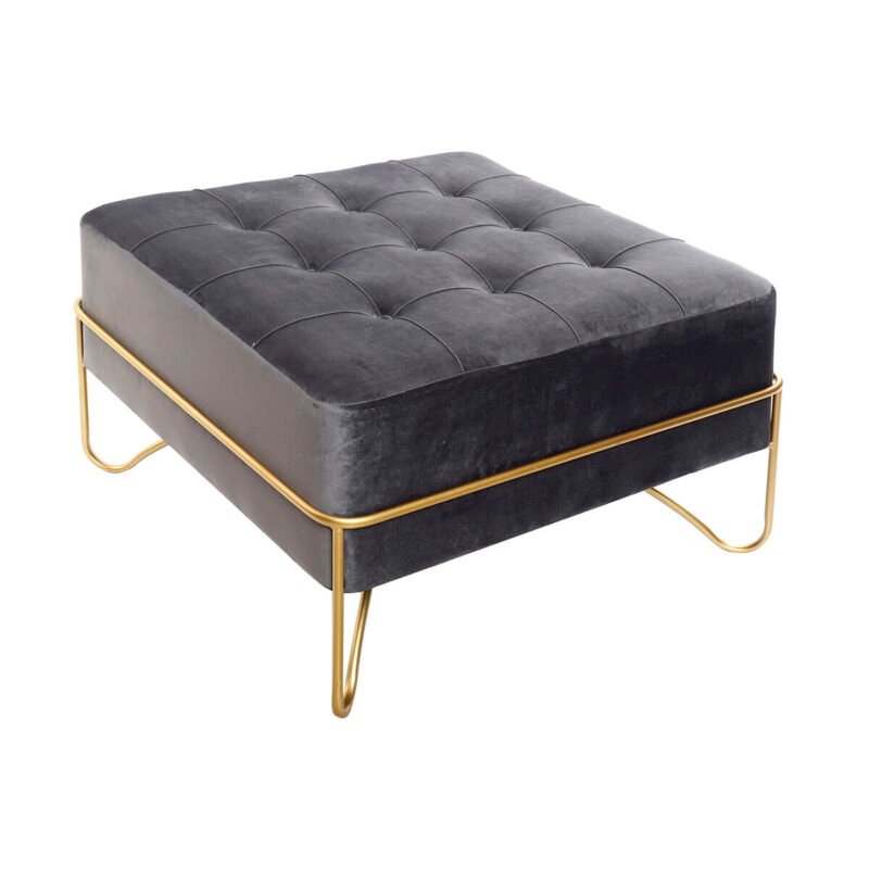 Taburetė DKD Home Decor   Porolonas Pilka Auksinis Metalinis Poliesteris Aksomas Medžio MDF (80 x 80 x 47 cm)