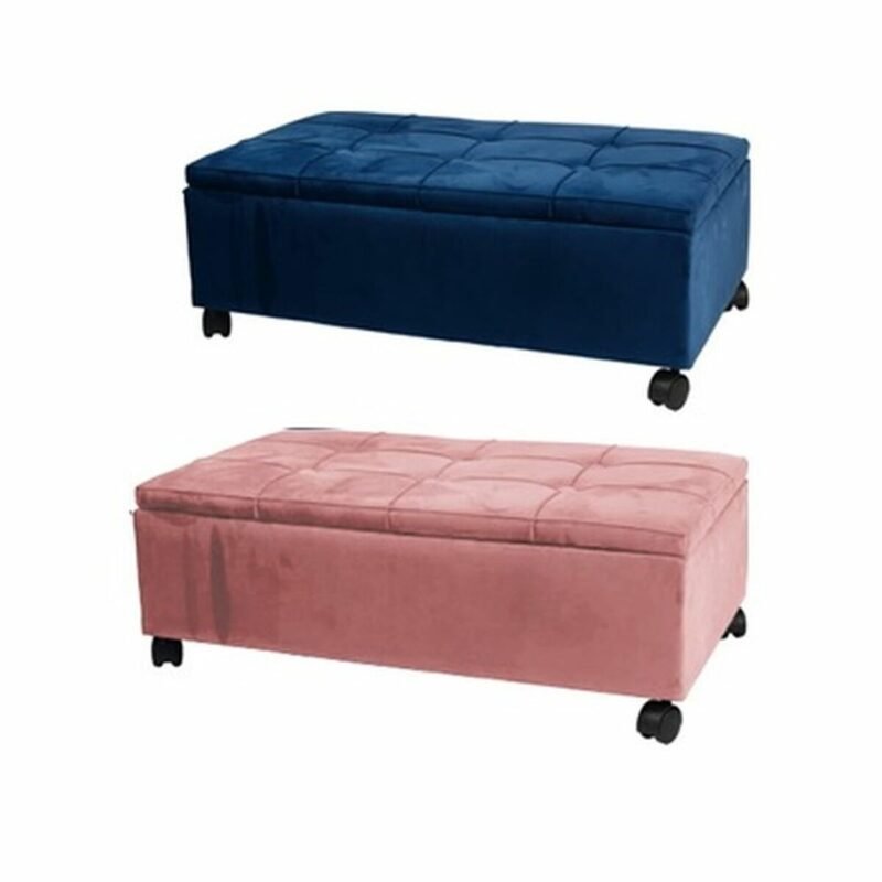Taburetė DKD Home Decor   Rožinė Poliesteris Aksomas Tamsiai mėlyna Tuopos (70 x 39,5 x 24,5 cm) (2 vnt.)